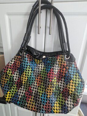 Multicolored patent leather handbag